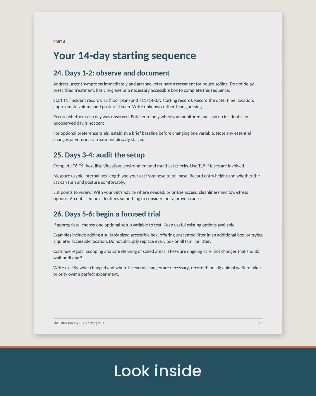 Walkthrough of pages inside The Litter Box Fix digital guide and included worksheets.